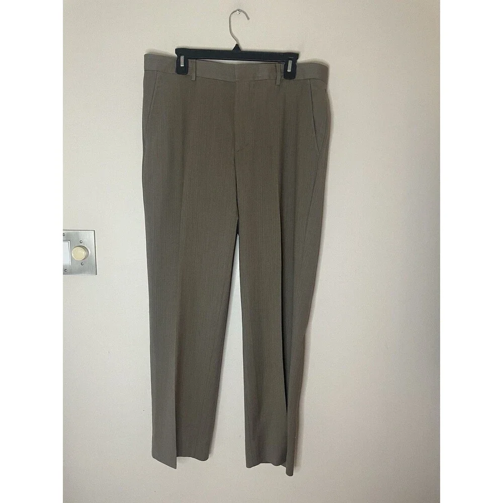Banana Republic Wool Men’s Dress Pants Taupe Herringbone Pattern Size 34x30